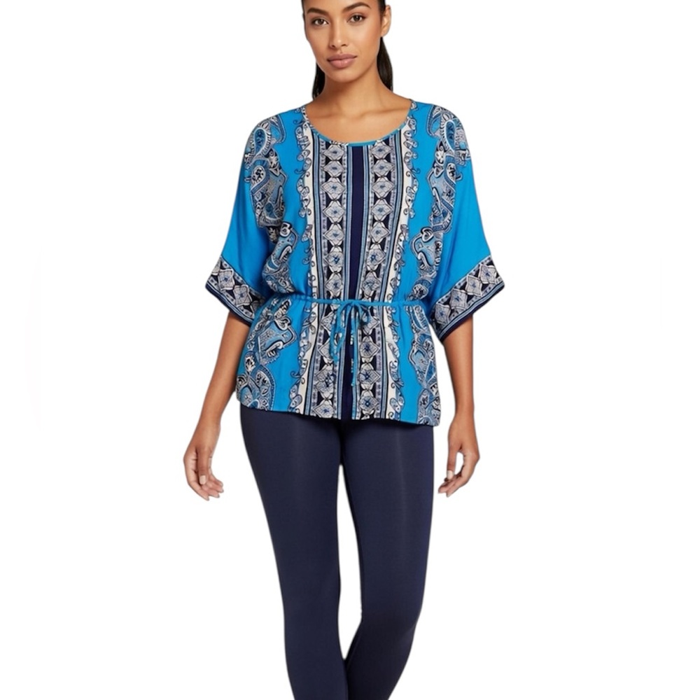CYNTHIA ROWLEY Paisley Kimono Style Tie Waist Blouse